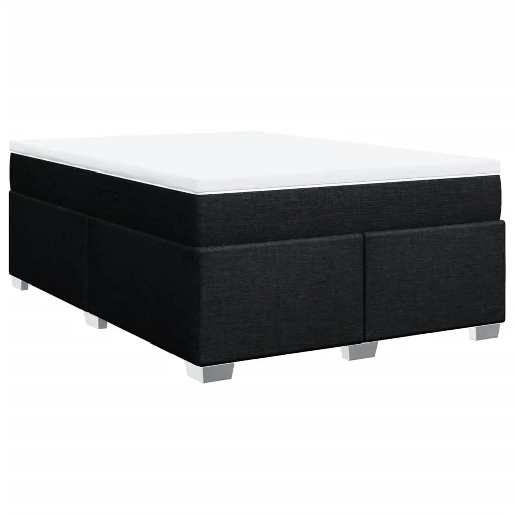 Box Spring Bed Pocket Spring Mattress Double Fabric Frame Slats Support Black