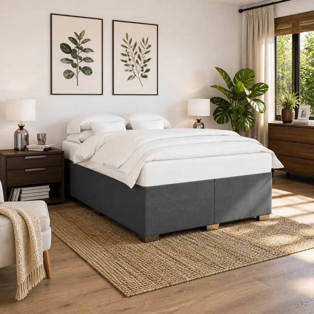Queen Box Spring Bed Light Grey Fabric Pocket Spring Mattress Topper