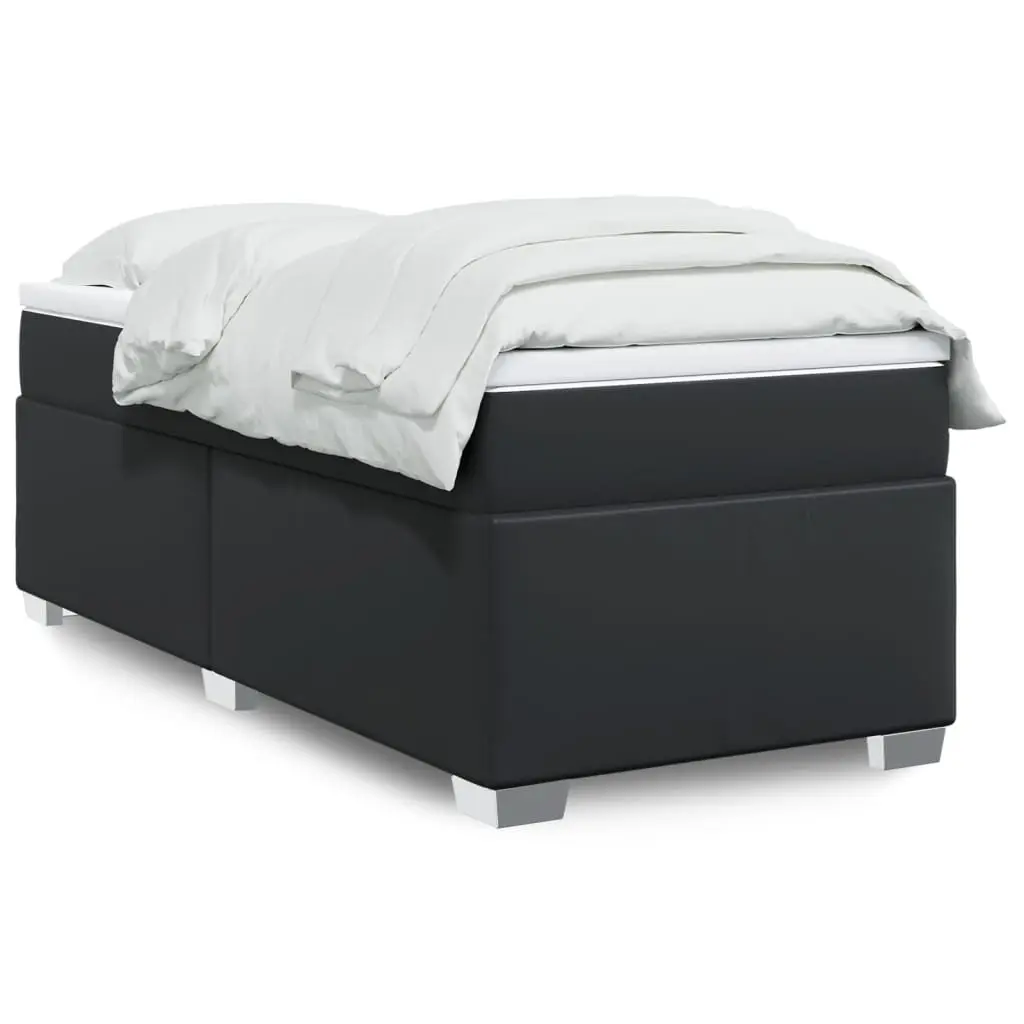 King Single Box Spring Bed Black Faux Leather Frame Pocket Spring Mattress