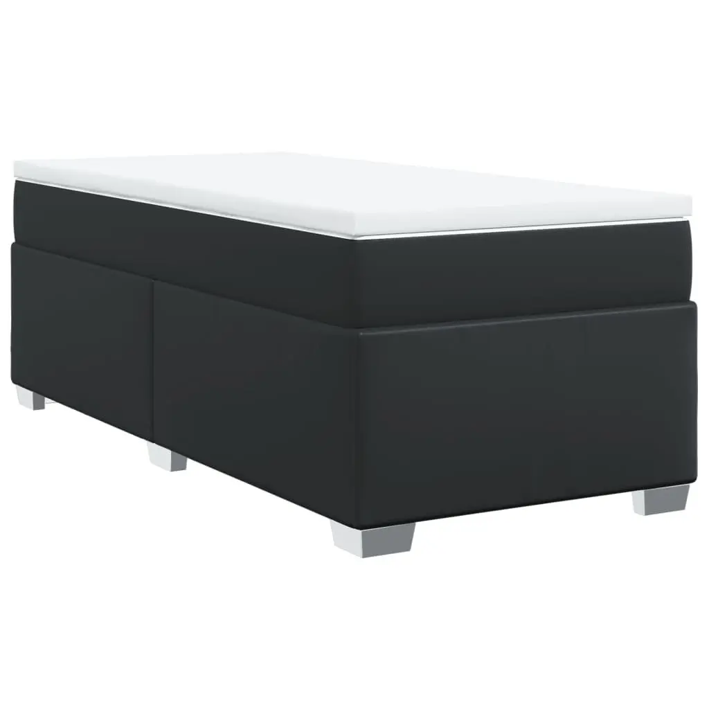 King Single Box Spring Bed Black Faux Leather Frame Pocket Spring Mattress