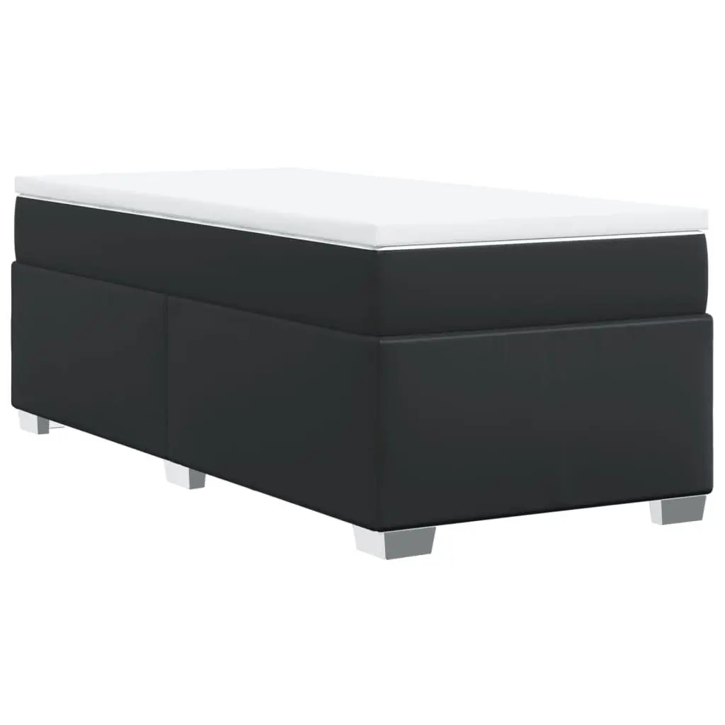 King Single Box Spring Bed Black Faux Leather Frame Pocket Spring Mattress