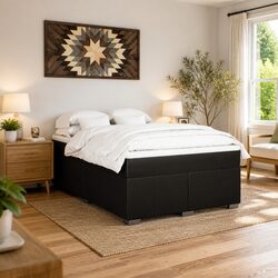 Cozy Queen Box Spring Bed with Pocket Mattress in Black