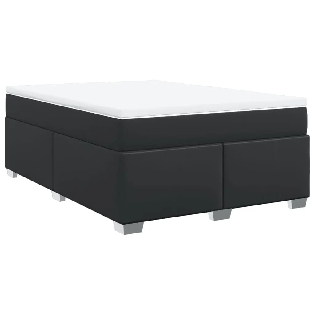 Queen Size Box Spring Bed Black Faux Leather Frame Pocket Spring Mattress