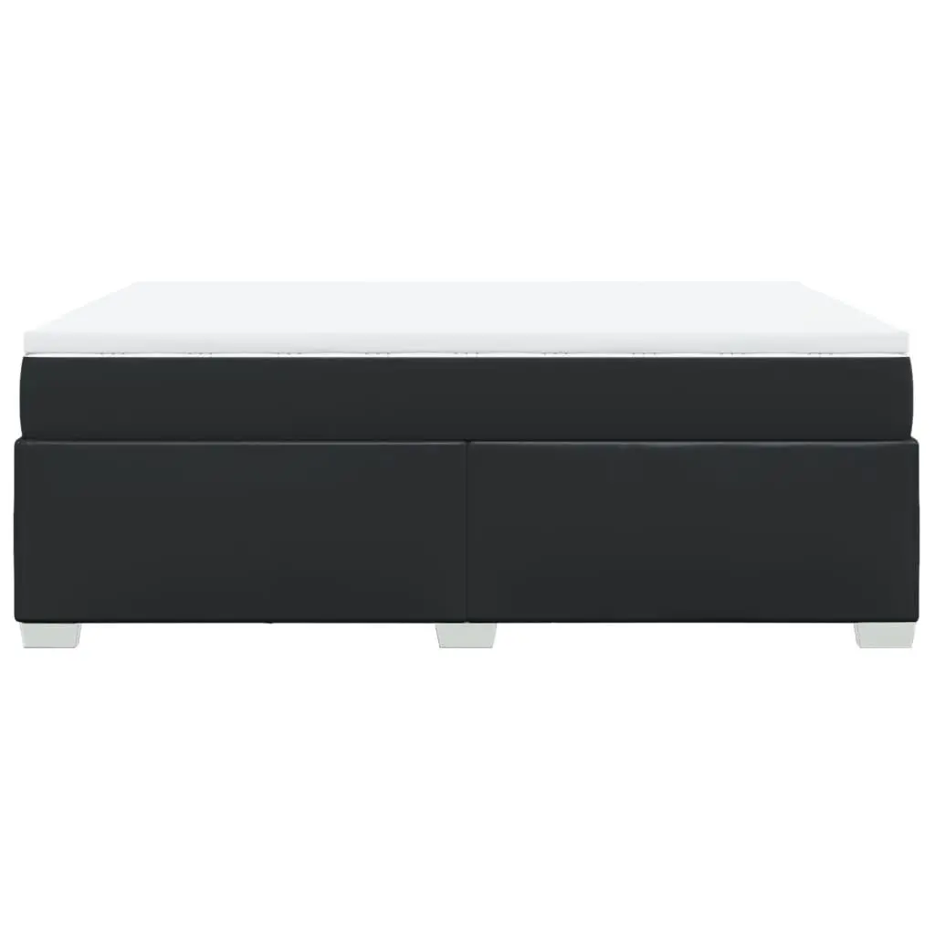Queen Size Box Spring Bed Black Faux Leather Frame Pocket Spring Mattress