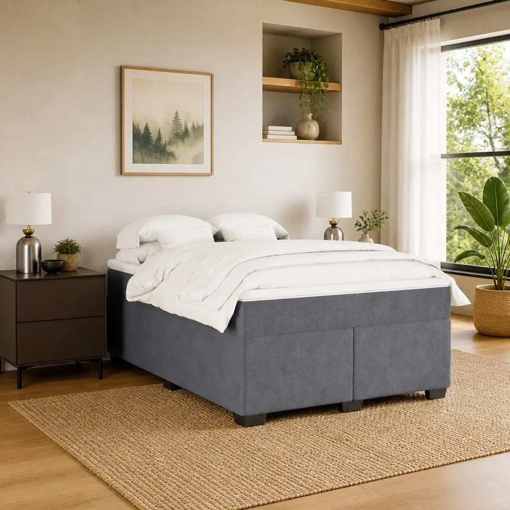 Box Spring Bed Dark Grey Velvet Full Size with Mattress