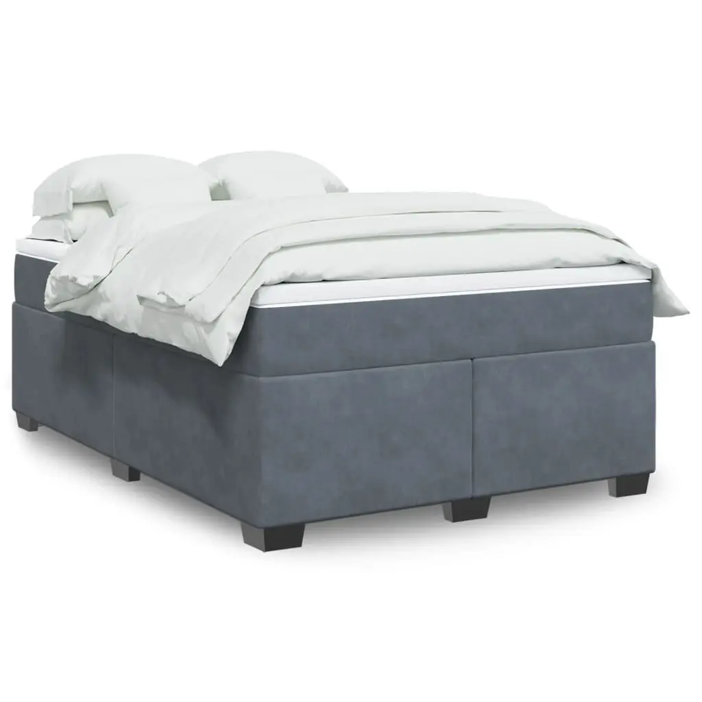 Box Spring Bed Dark Grey Velvet Full Size with Mattress