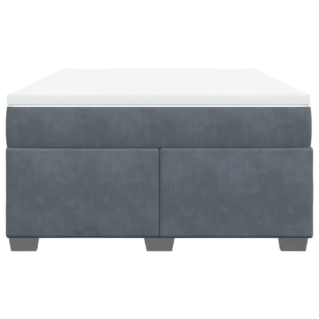 Box Spring Bed Dark Grey Velvet Full Size with Mattress