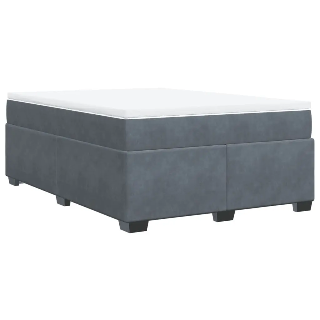 Box Spring Bed Dark Grey Velvet Full Size with Mattress