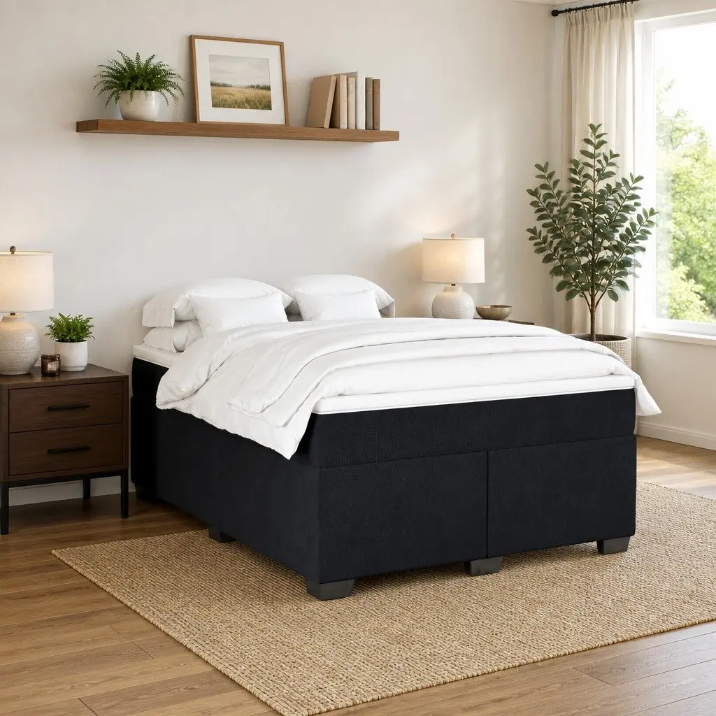 Box Spring Bed Double Velvet Upholstered Frame with Pocket Spring Mattress Grey