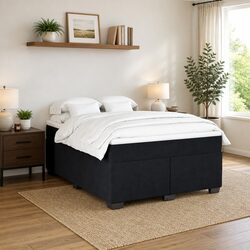 Double Velvet Upholstered Box Spring Bed with Pocket Spring Mattress