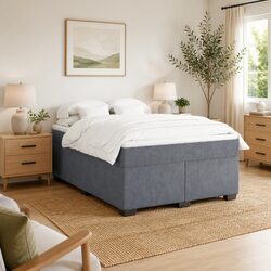 Queen Size Grey Velvet Box Spring Bed with Pocket Spring Mattress