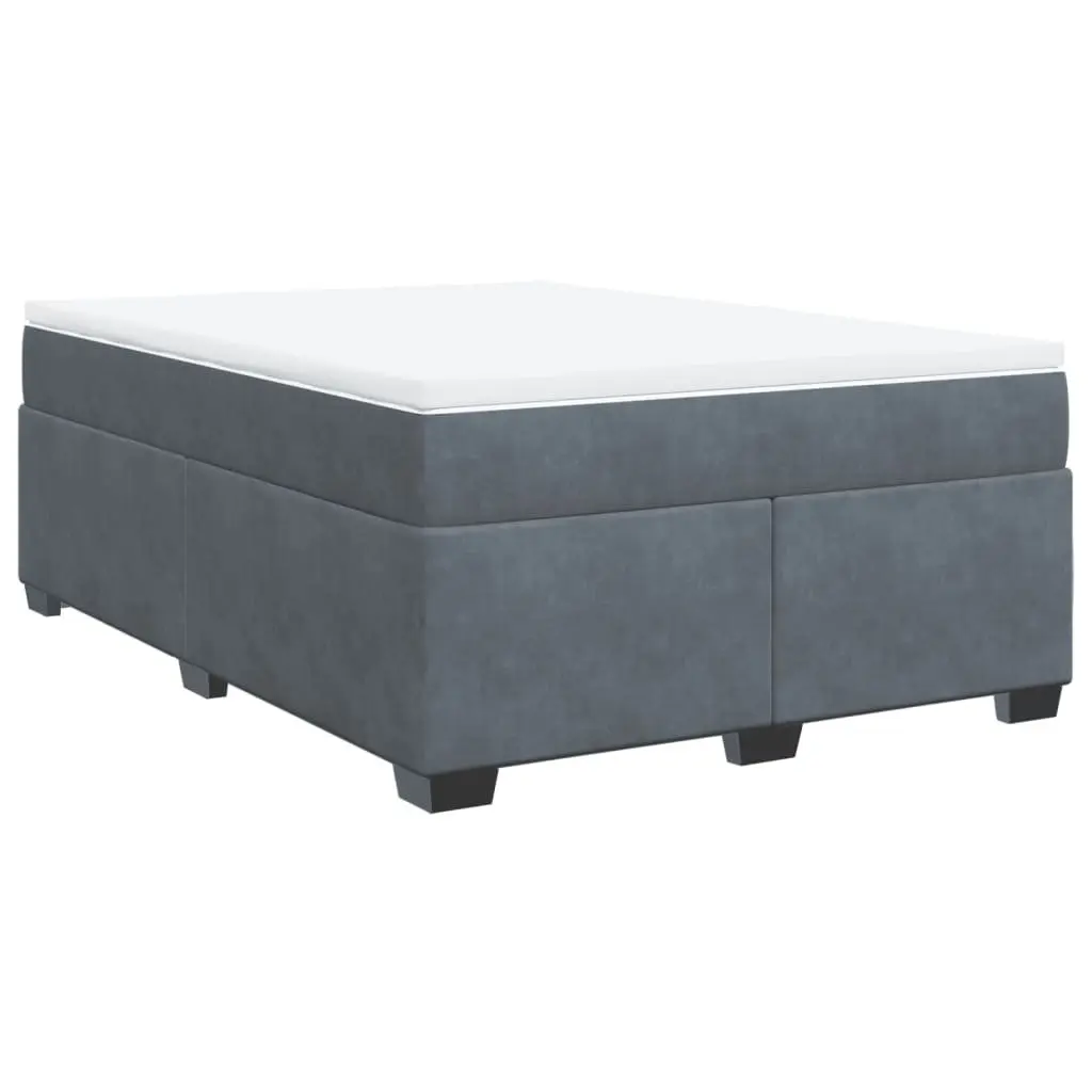 Box Spring Bed Grey Velvet Queen Size Pocket Spring Mattress