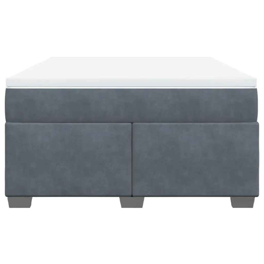 Box Spring Bed Grey Velvet Queen Size Pocket Spring Mattress