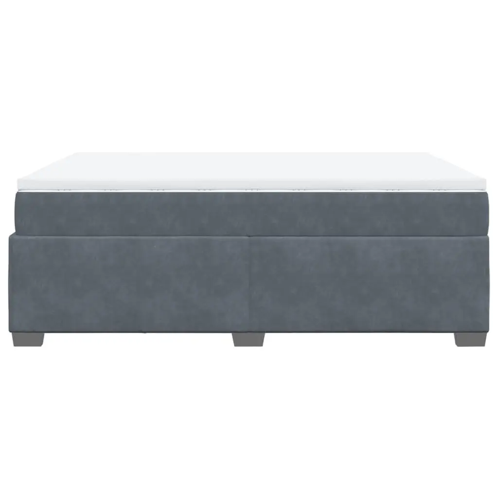 Box Spring Bed Grey Velvet Queen Size Pocket Spring Mattress