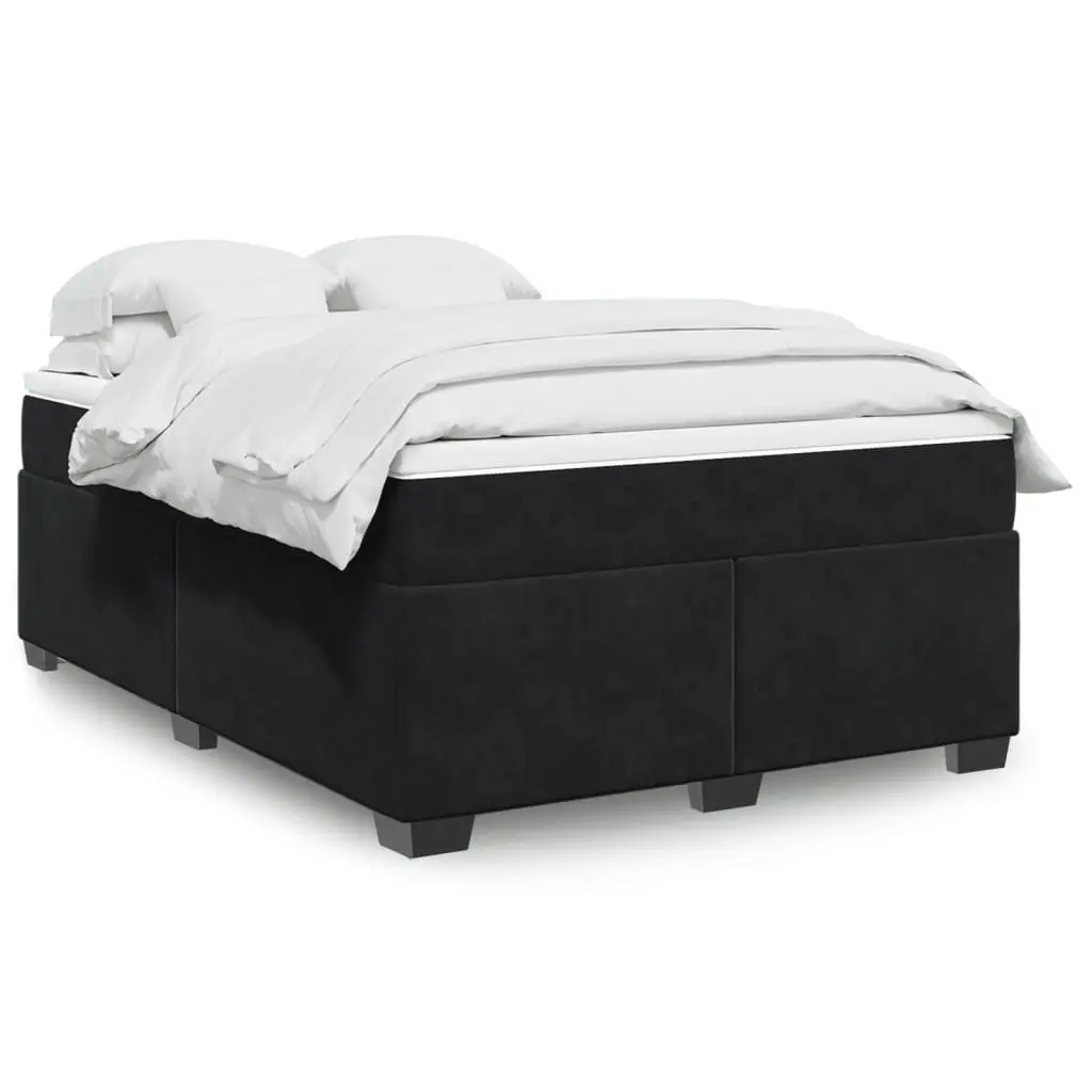 Queen Box Spring Bed Velvet Grey Pocket Sprung Mattress Slatted Base