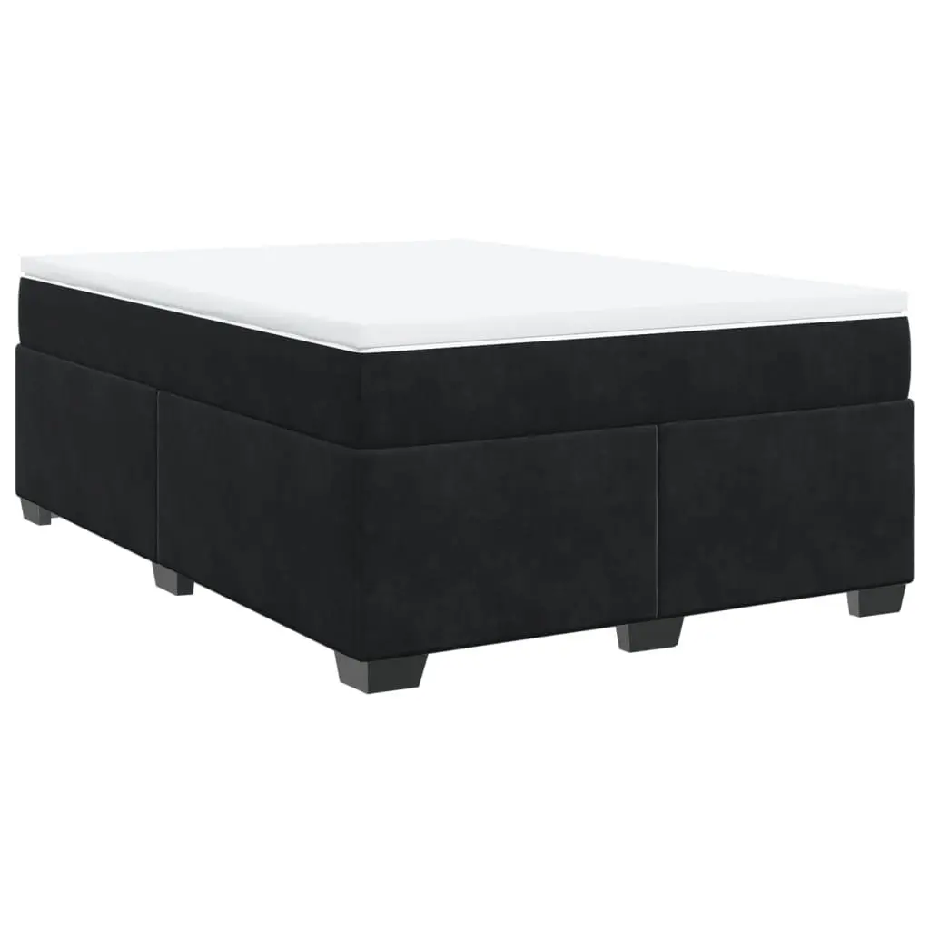 Queen Box Spring Bed Velvet Grey Pocket Sprung Mattress Slatted Base