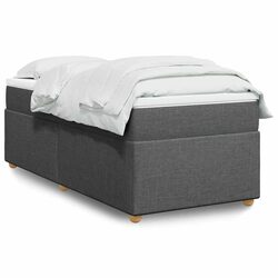 Box Spring Bed with Pocket Spring Mattress King Single Grey Fabric Bedroom