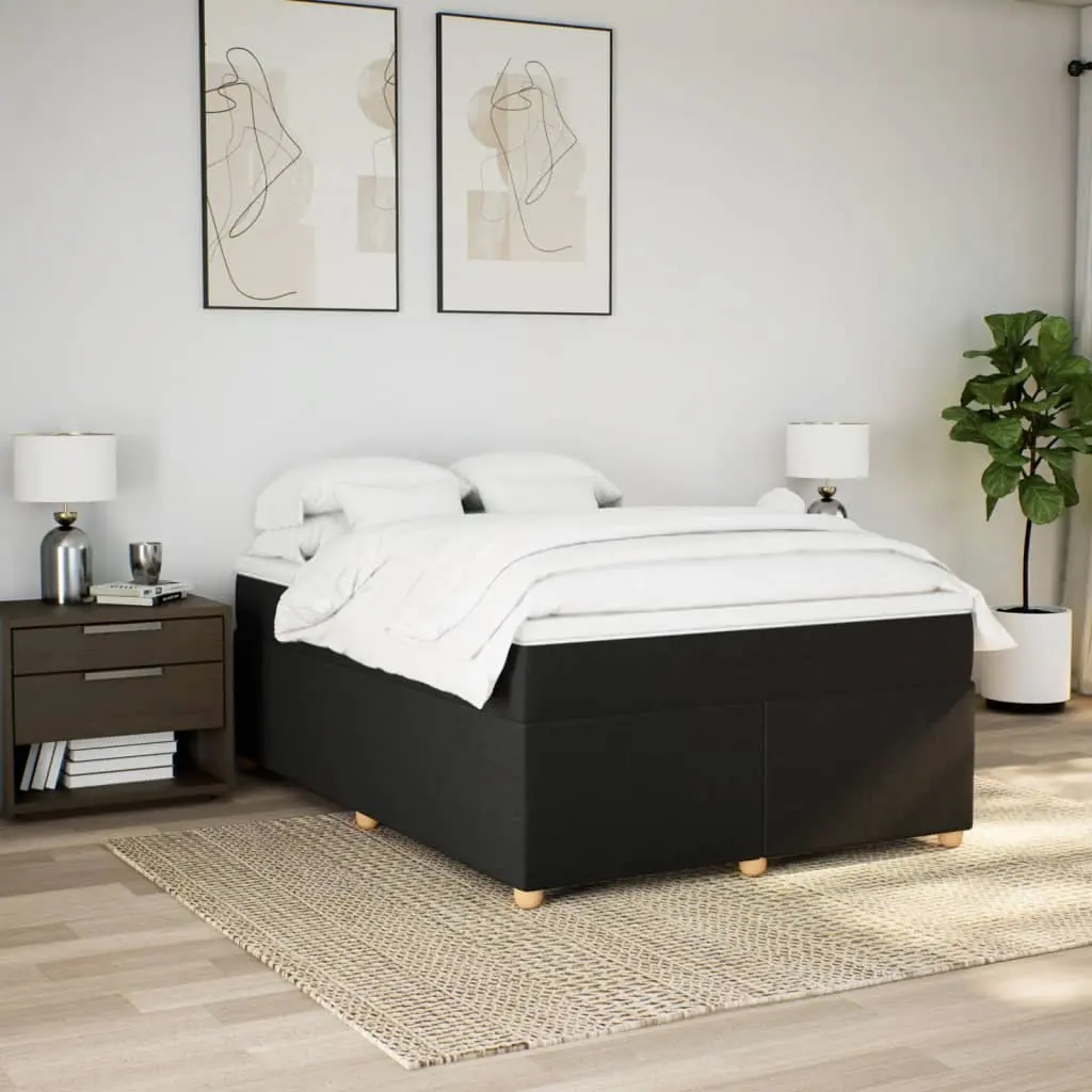 Double Box Spring Bed Black Fabric Double Size with Pocket Spring Mattress