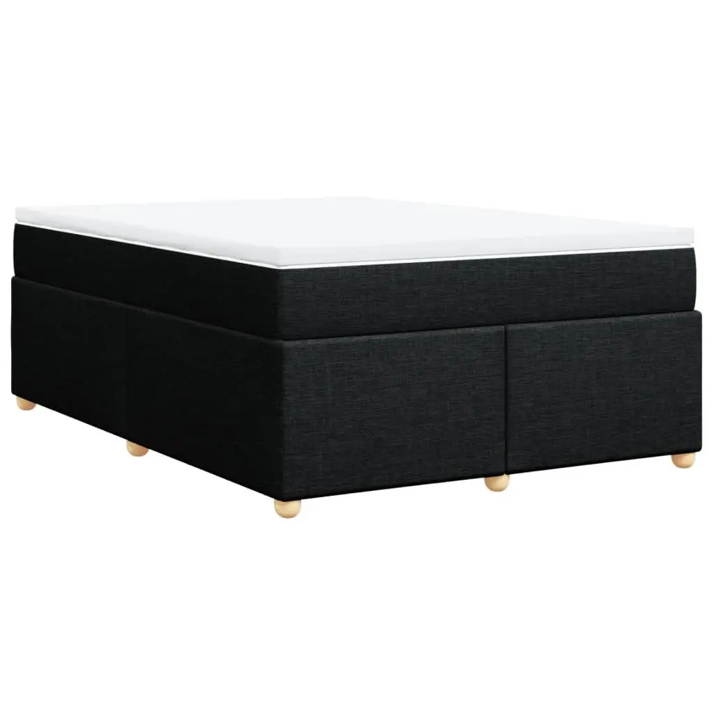 Double Box Spring Bed Black Fabric Double Size with Pocket Spring Mattress