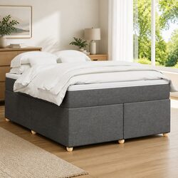 Grey Fabric Queen Box Spring Bed with Pocket Spring Mattress