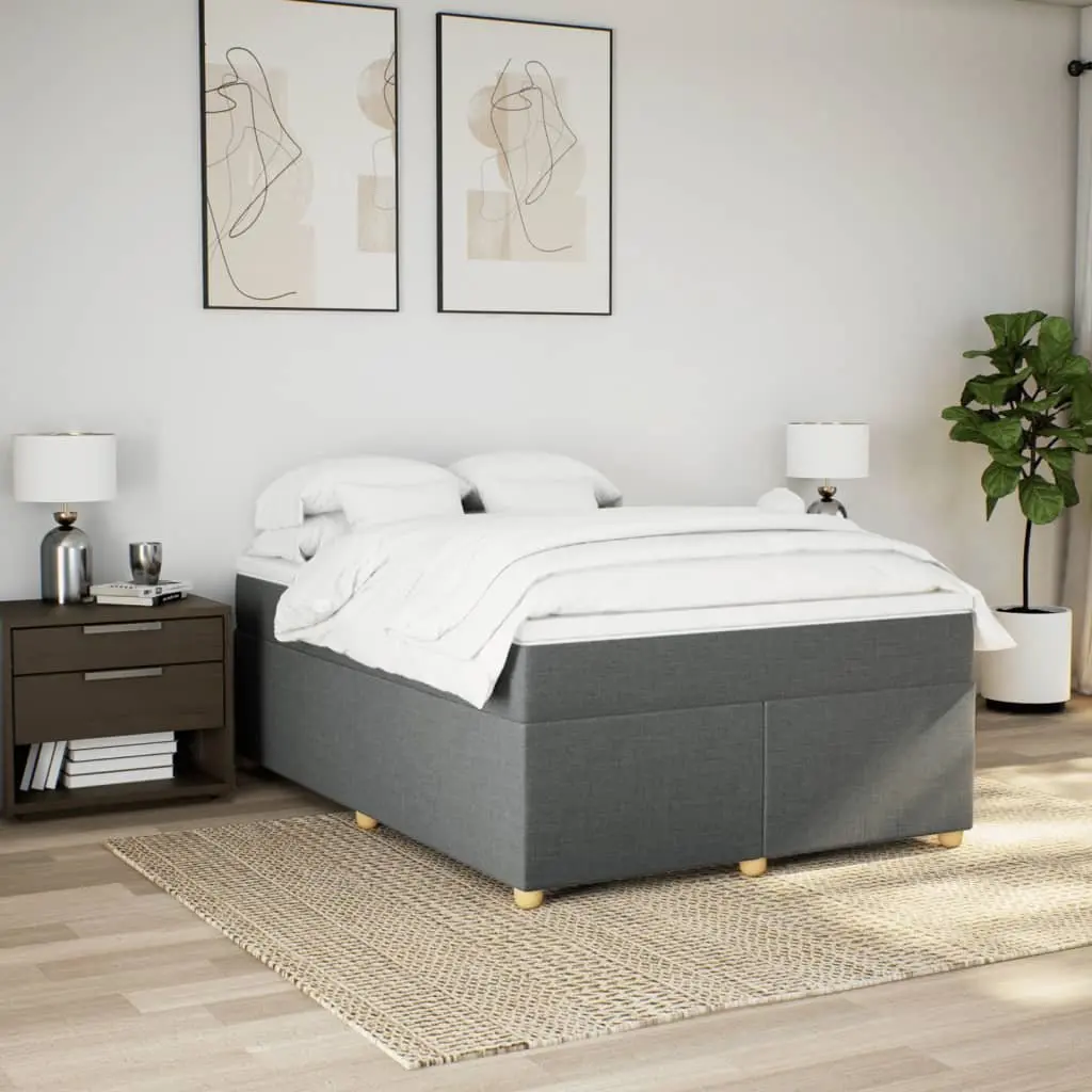 Box Spring Bed with Mattress Light Grey Queen Size Polyester Fabric