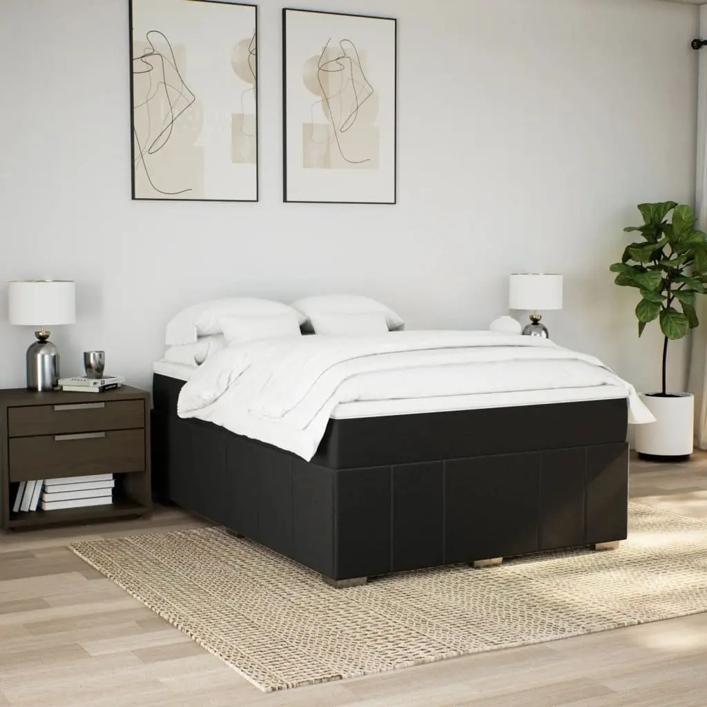 Double Size Pocket Spring Mattress Bed with Slatted Base Black Fabric