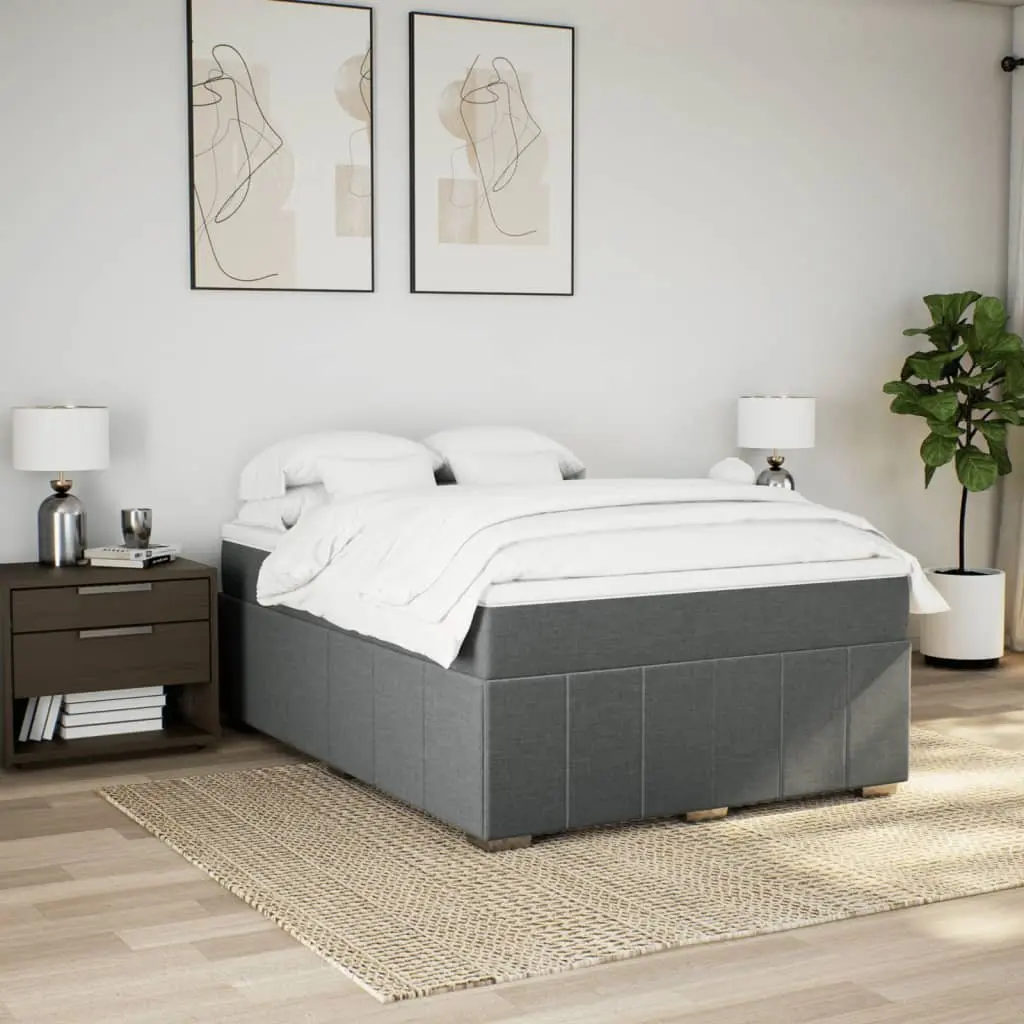 Queen Size Bed Frame with Grey Fabric Pocket Spring Mattress and Slatted Base