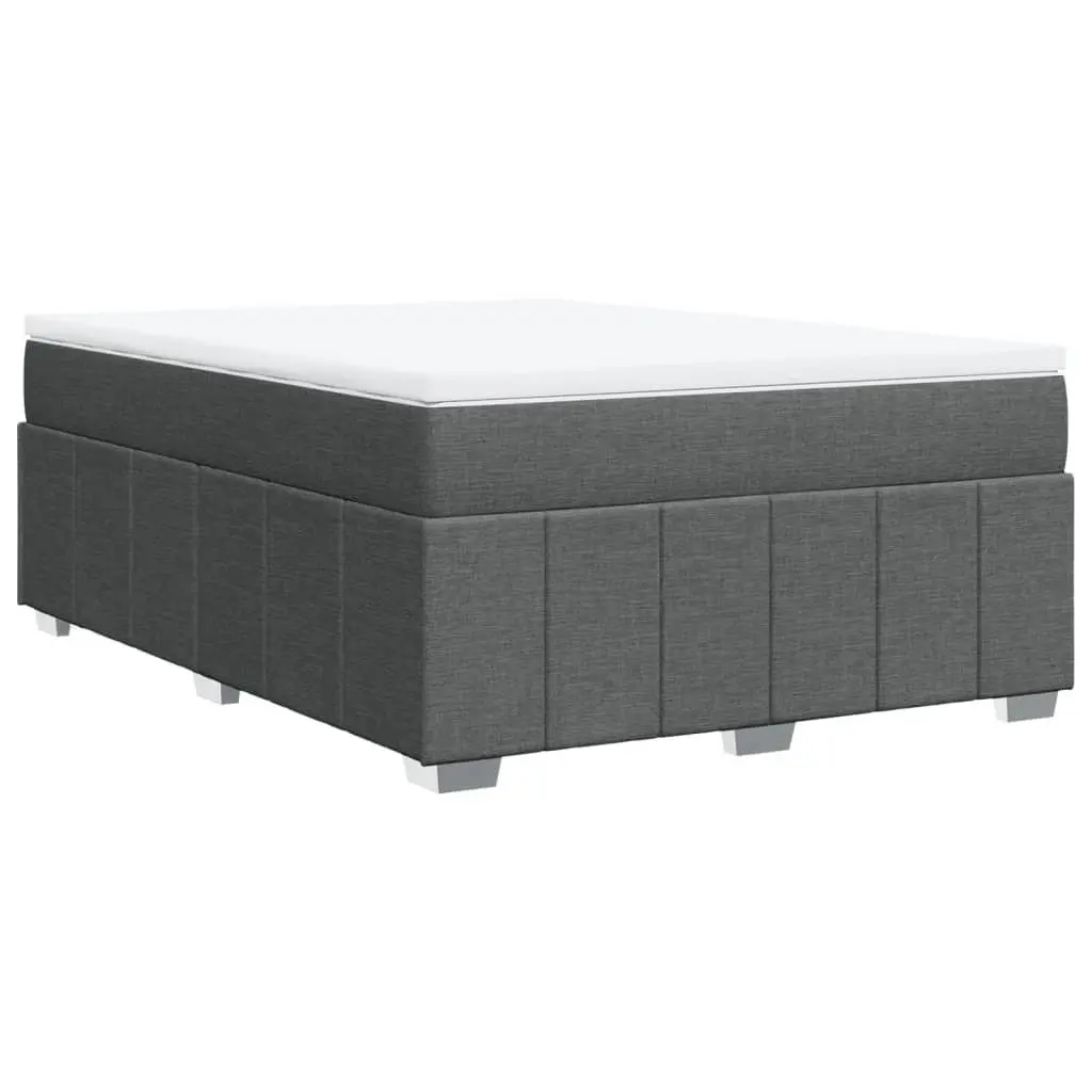 Queen Size Bed Frame with Grey Fabric Pocket Spring Mattress and Slatted Base