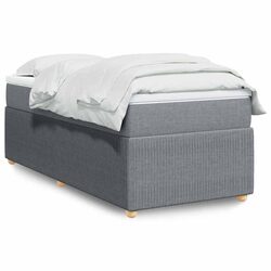 King Single Box Spring Bed with Pocket Mattress Grey Fabric Bedroom Furniture