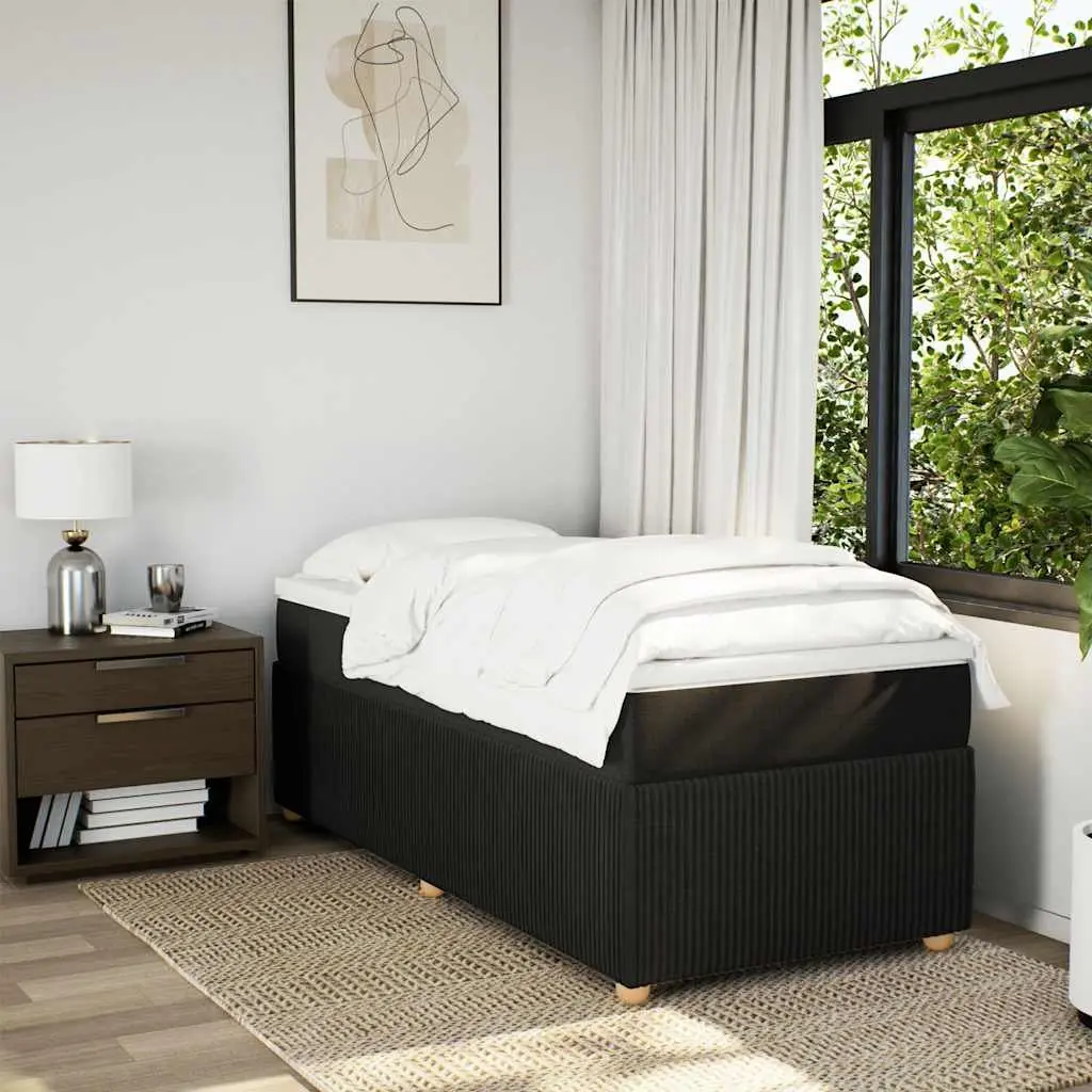 Box Spring Bed King Single Black Fabric Frame Pocket Spring Mattress