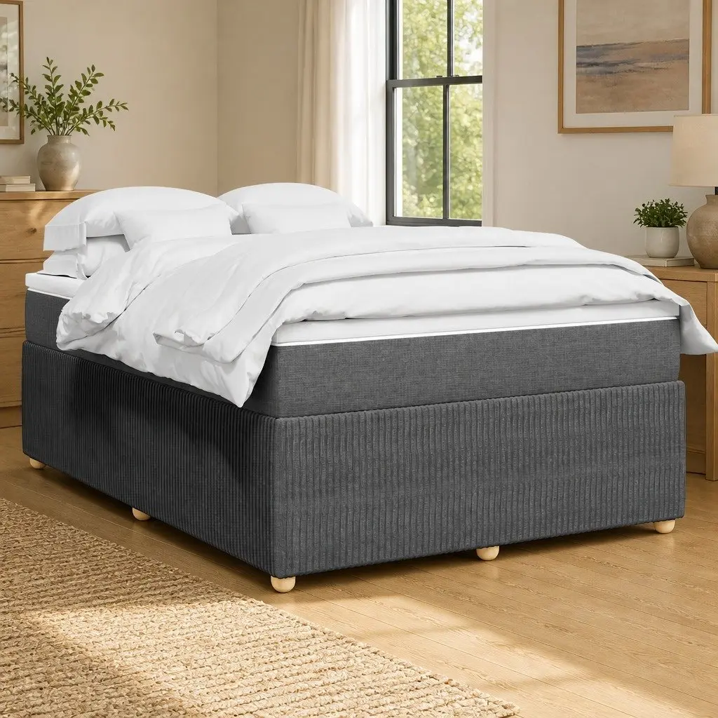 Double Box Spring Bed Black Fabric Double Size Pocket Spring Mattress