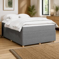 Comfortable Grey Queen Box Spring Bed with Pocket Sprung Mattress