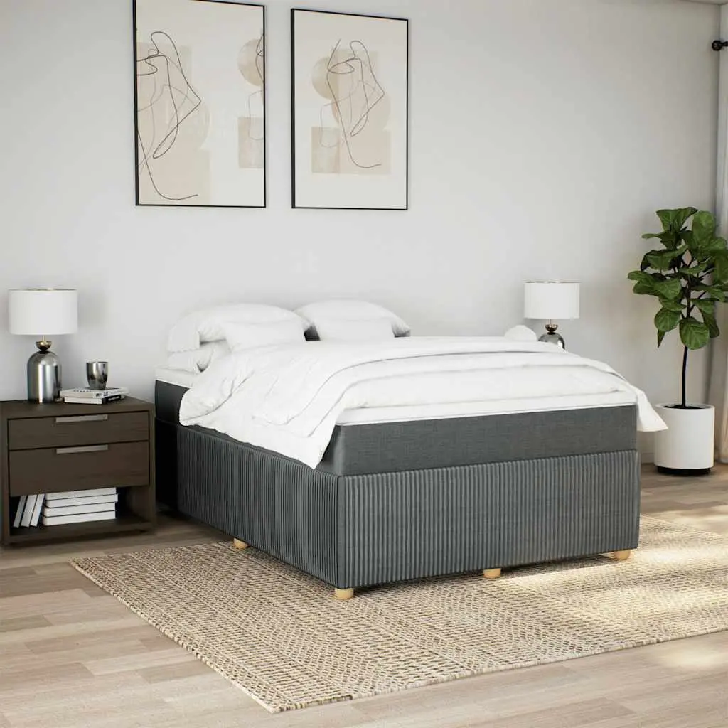 Queen Box Spring Bed Grey Fabric Pocket Sprung Mattress