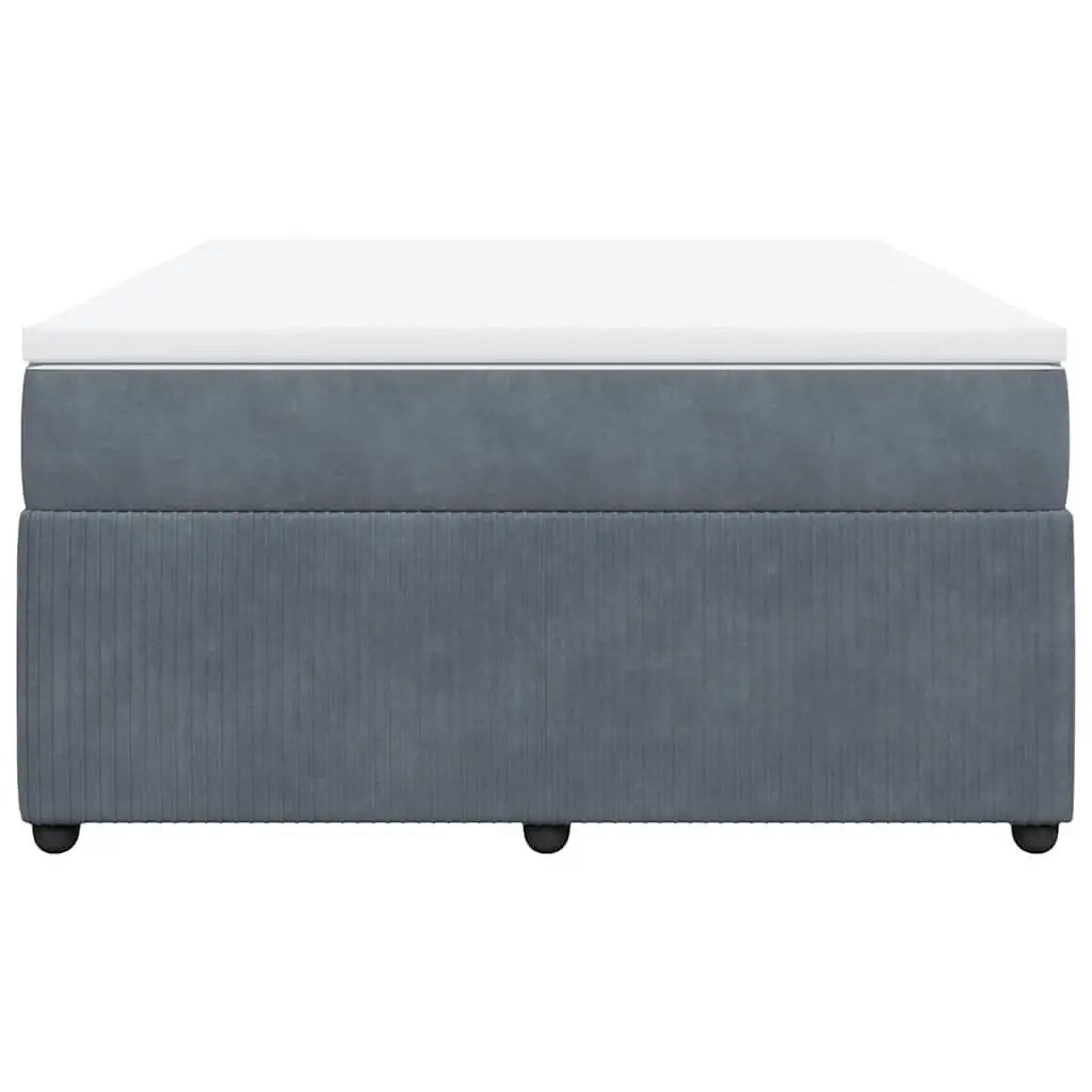 Box Spring Bed Grey Velvet Upholstered Frame Double Pocket Spring Mattress