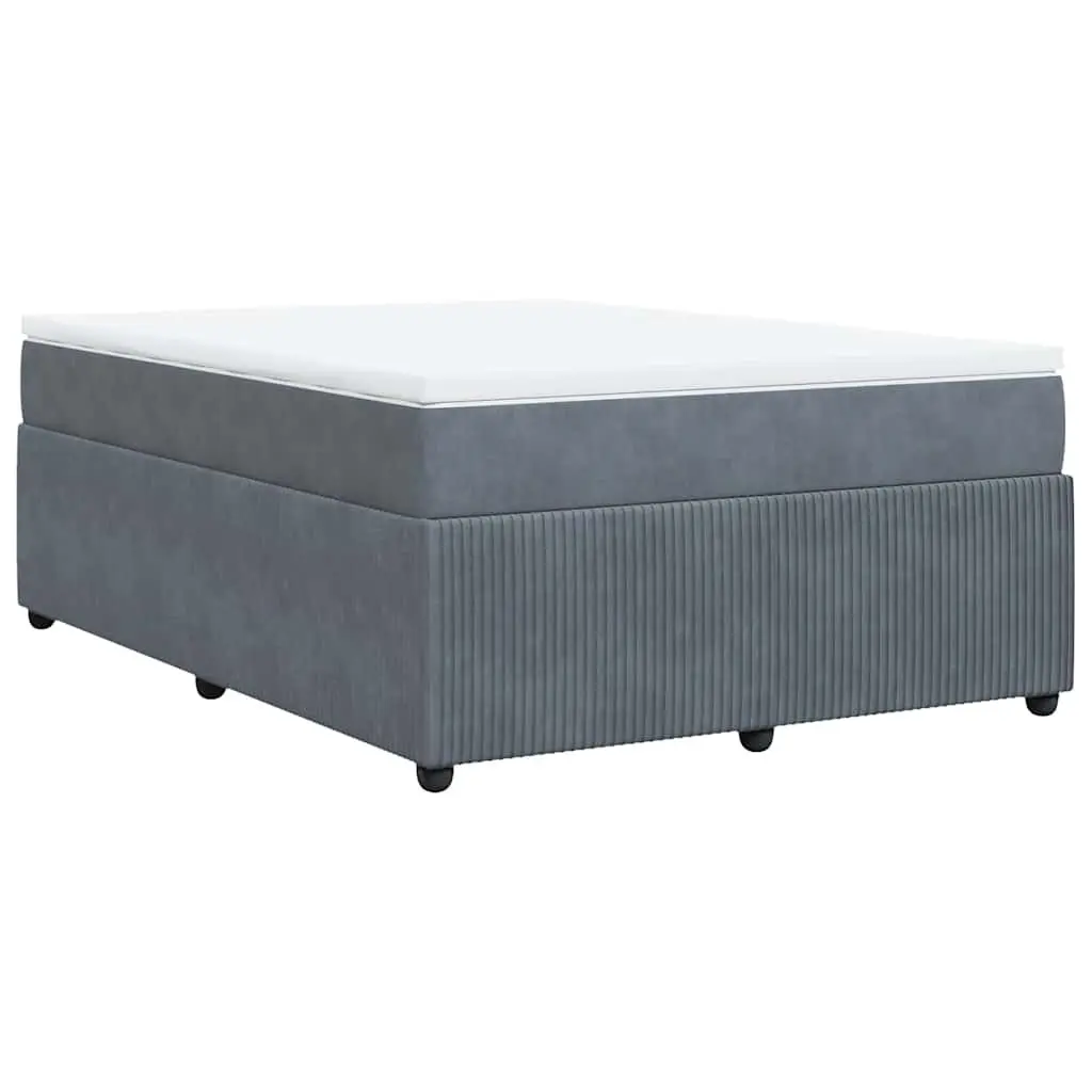 Box Spring Bed Grey Velvet Upholstered Frame Double Pocket Spring Mattress