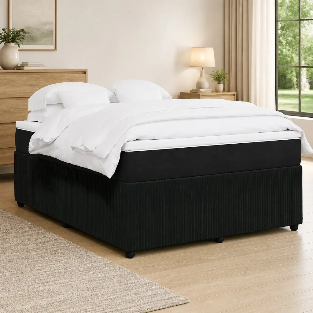 Box Spring Bed Black Velvet with Pocket Sprung Mattress and Removable Topper