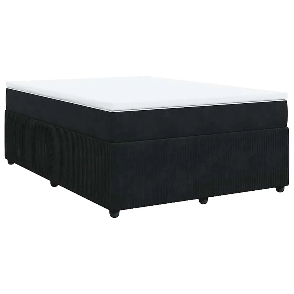 Box Spring Bed Black Velvet with Pocket Sprung Mattress and Removable Topper