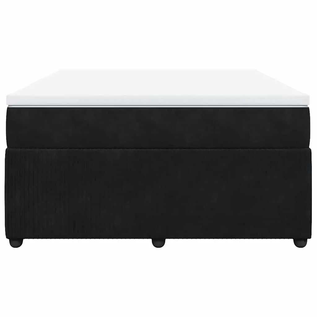 Box Spring Bed Black Velvet with Pocket Sprung Mattress and Removable Topper