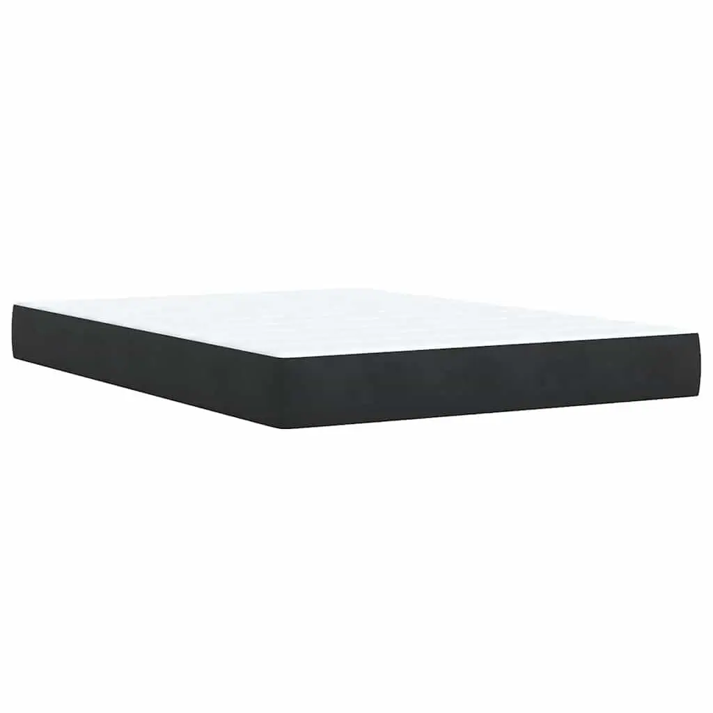 Box Spring Bed Black Velvet with Pocket Sprung Mattress and Removable Topper