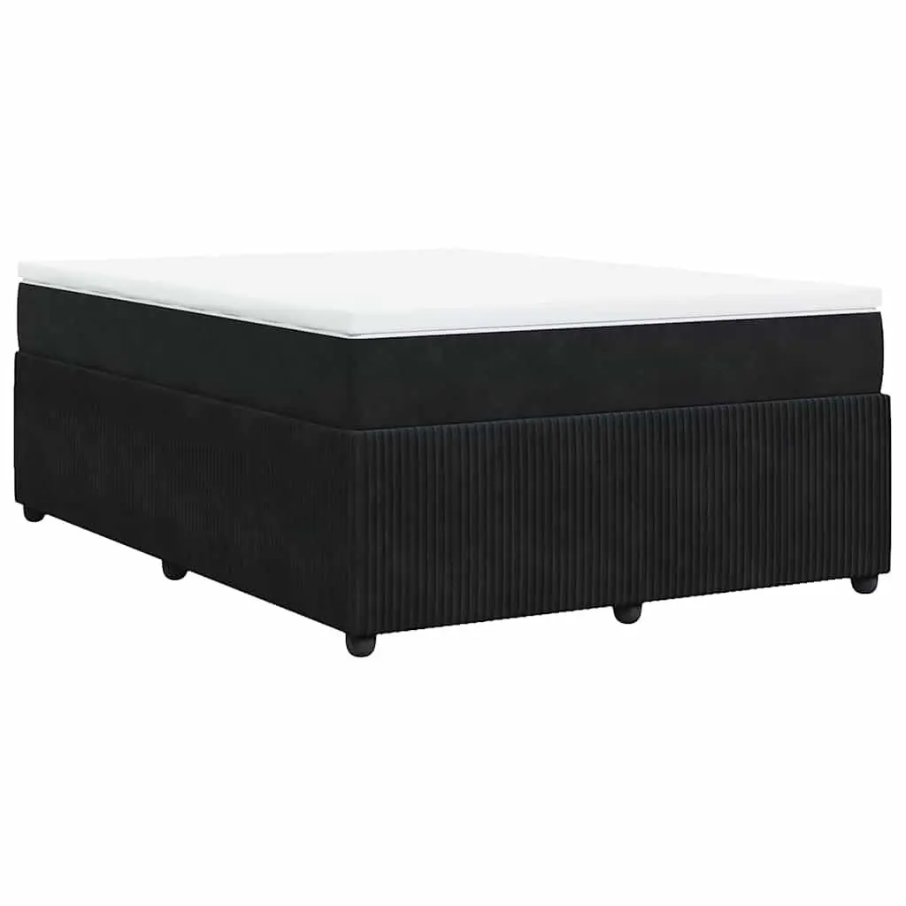 Box Spring Bed Black Velvet with Pocket Sprung Mattress and Removable Topper