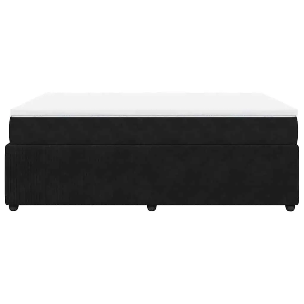 Box Spring Bed Black Velvet with Pocket Sprung Mattress and Removable Topper