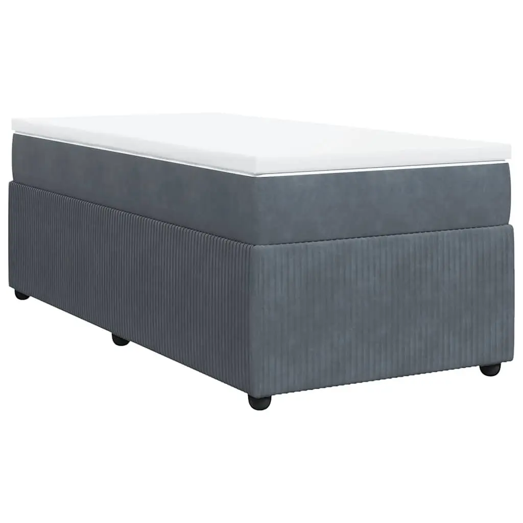 Box Spring Bed Grey Velvet King Single Upholstered Frame Pocket Spring Mattress