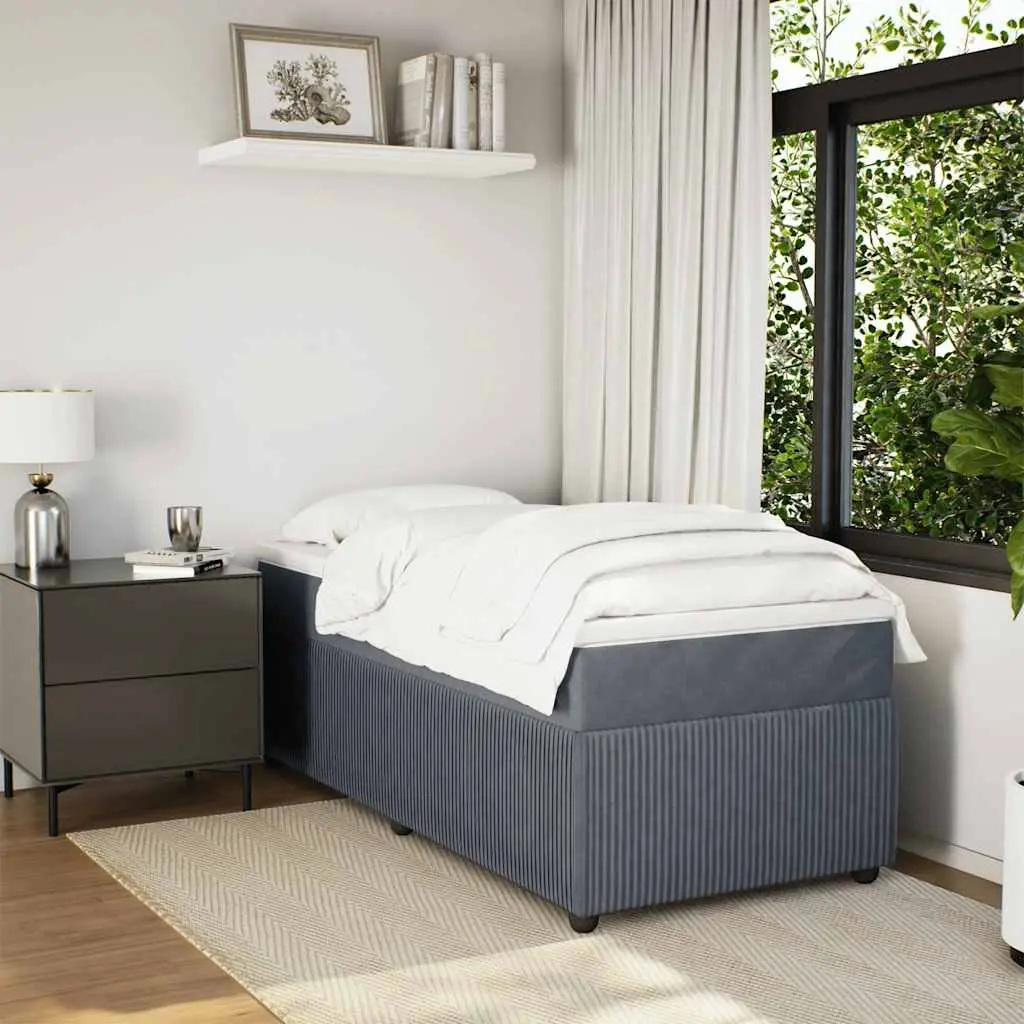 Box Spring Bed Grey Velvet King Single Upholstered Frame Pocket Spring Mattress