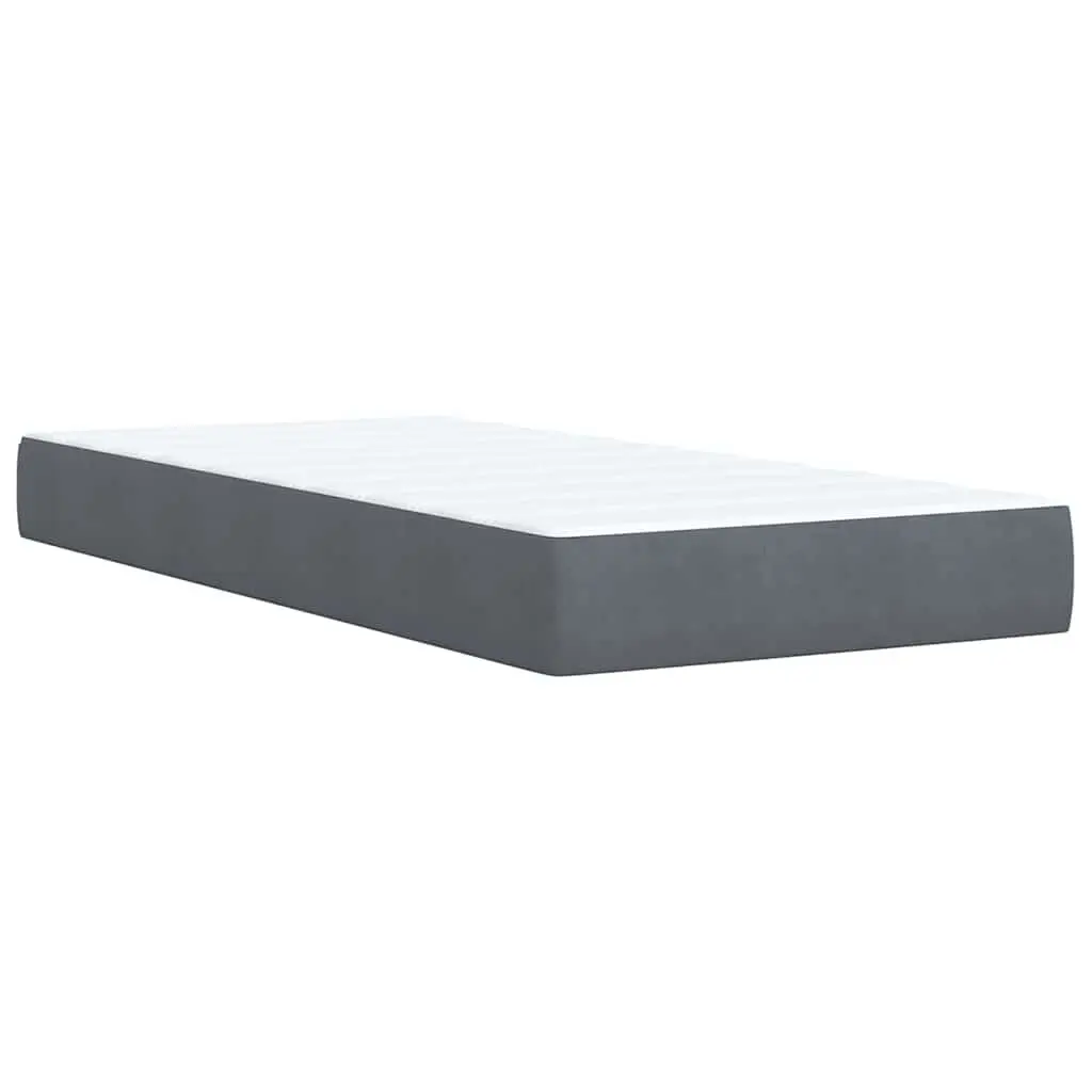 Box Spring Bed Grey Velvet King Single Upholstered Frame Pocket Spring Mattress
