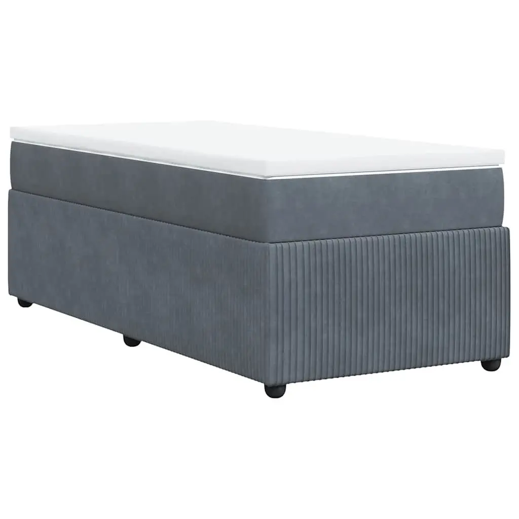 Box Spring Bed Grey Velvet King Single Upholstered Frame Pocket Spring Mattress