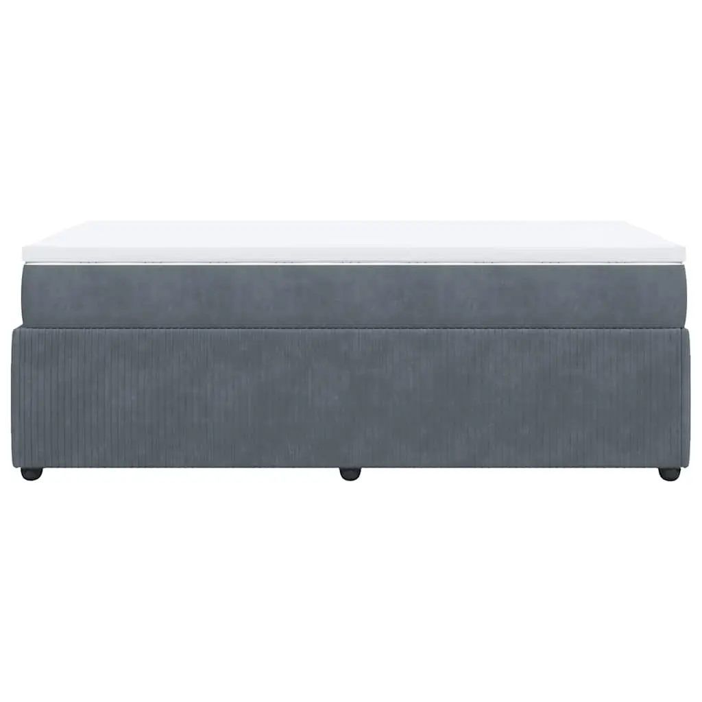 Box Spring Bed Grey Velvet King Single Upholstered Frame Pocket Spring Mattress