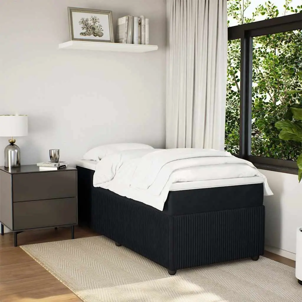 King Single Bed Frame Black Velvet Pocket Spring Mattress Set