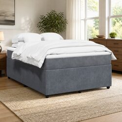 Queen Size Grey Velvet Box Spring Bed with Mattress