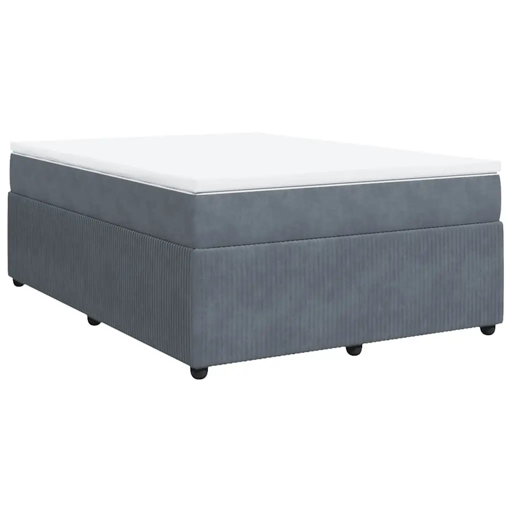 Box Spring Bed Grey Velvet Queen Size Pocket Spring Frame