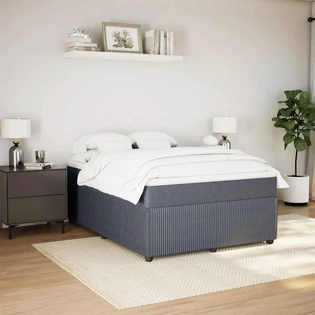Box Spring Bed Grey Velvet Queen Size Pocket Spring Frame